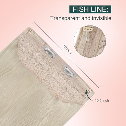 Image of Easyouth Invisible Wire Hair Extensions Blonde Wire Hair Extensions Human Hair White Blonde Easy to Put on Fish Line Hair Extension Real Human Hair for Short Straight Hair 12 Inch 70g
