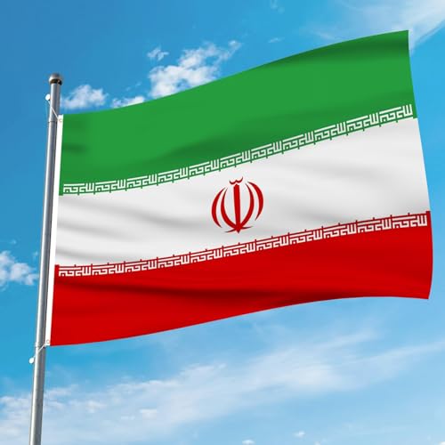 Image of AhfuLife Iran Flag 5ft x 3ft for Party Decorations, 1 Pcs Large Iran Flags Polyester Double Side with Brass Eyelets for World Cup Football National Day Garden Street Indoor Outdoor Decorations