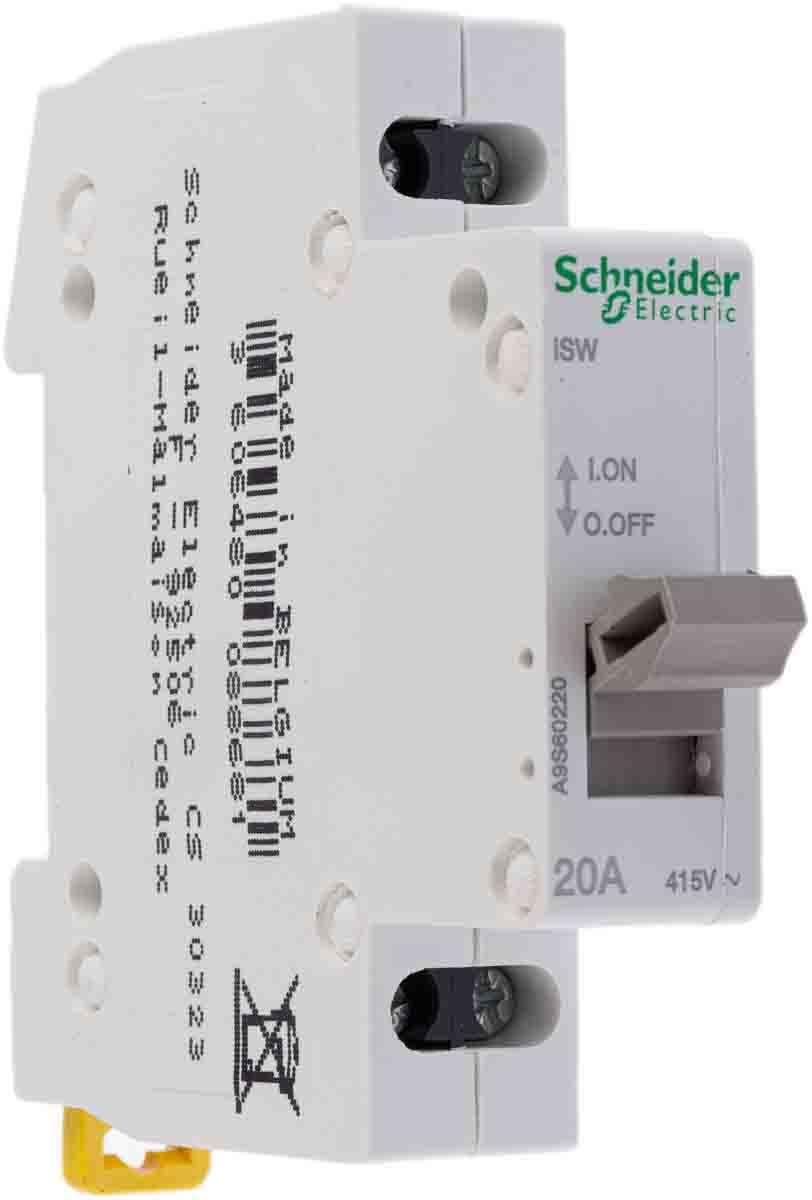 Schneider Electric 2P Pole DIN Rail Isolator Switch - 20A Maximum Current, IP40