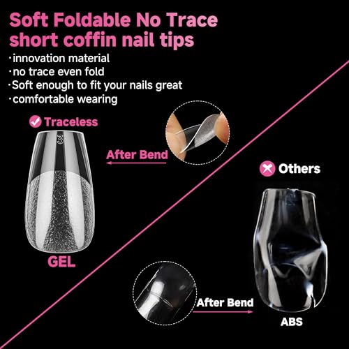 Image of UNA GELLA Short Coffin Nail Tips, 312pcs Short Coffin Gel Nails Tips