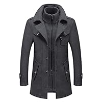 INVACHI Men's Wool Blend Coat Double Collar Trench Coat Single Breasted Overcoat for Autumn Winter