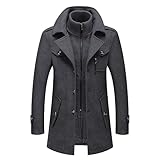 INVACHI Men's Wool Blend Coat Double Collar Trench Coat Single Breasted Overcoat for Autumn Winter
