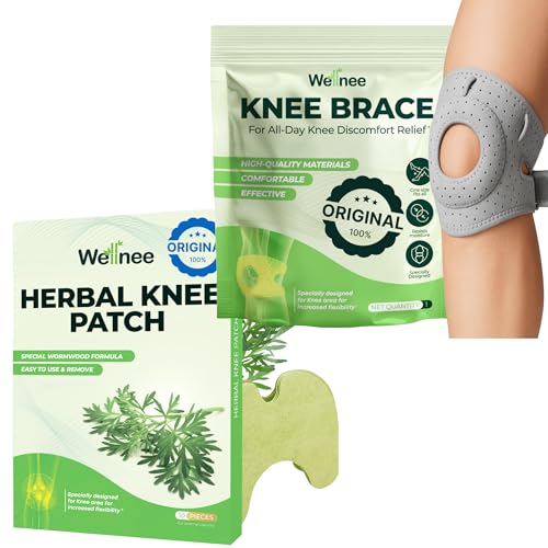 Wellnee Knee Support Bundle: Compression Sleeve & Herbal Patches – Joint Relief & Circulation Boost – Silicone Brace & Natural Pain Relief Pads for Men & Women