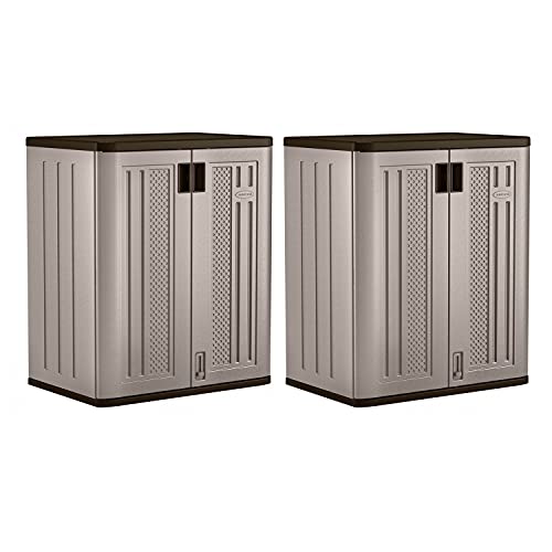 Suncast 2 Pack 9 Cu. Ft. Base Storage Cabinet, Resin Garage Organizer, Platinum Metallic/Slate