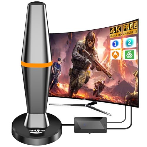 Antena TV Interior 2025,Freeview Antena HDTV Digital con Amplificador y 3M Cable Coaxial para Canales Locales,80+KM señal de Rango de Televisión Libre,Compatible con HD 4K 1080P-(VHF/UHF/DVB-T/DVB-T2)