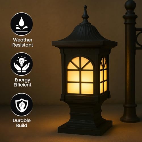 Image of GIGAWATTS 1266 Outdoor Gate Light - 101% Rust & Waterproof Die-Casting Aluminium Exterior Pillar Lamp Base Mount for Garden, Boundary Walls & Home Entrances (B22 Holder, Bulb Not Included, Black)