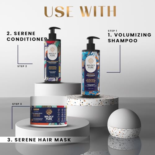 Image of WILDLY PURE Volumizing Care Kit with Shampoo, Conditioner & Mask | 30% Thicker Hair & 12-Hour Volume Boost | Enriched with 12 Oils, Plant Keratin & 40% Aloe Vera | Ideal for Thin, Wavy & Dull Hair | Sulphate & Paraben Free | Pack of 3