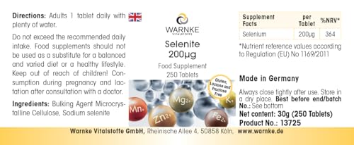 Selenite 200μG - 250 Compresse - 200μG Di Selenio Per Compressa - Selenito Di Sodio - Alto Dosaggio - Qualità Farmaceutica Tedesca - Vegano | Warnke Vitalstoffe - 3