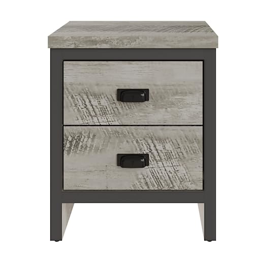 GFW Boston Bedside Cabinet 2 Drawers Storage Shelf Side Cabinet End Table Grey