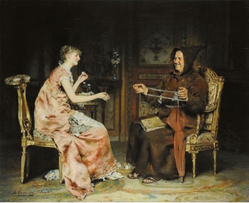 Peinture Jeune fille avec un moine pour décoration salon moderne