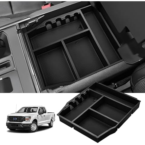 Ecarzo Center Console Organizer Fits for 2021 2022 2023 2024 2025 F-150 Lightning & F-150 Console Tray Storage Box Accessories (Full Console w/Bucket Seats ONLY) Cover