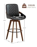 AQG Counter Height Bar Stools, Mid Century Modern Bar Chairs Swivel with Back, Faux Leather Upholstered Barstools Walnut Wood Frame for Kitchen Island (Black, 26 Inch - 1 PCS)