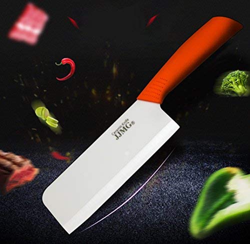 Jjmg Ceramic Meat Cleaver Knife Sharp Durable Twice Thicker Than Leading Brands Non-Slip Grip Handle Zirconium Blade Cut Slice Dice Steak Pork Chicken Cheese Rust Wear Resistance (Orange) #TOP4