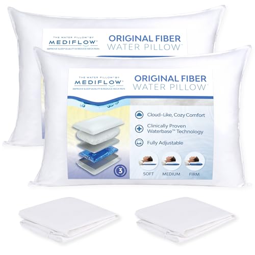 Mediflow Fiber: The First & Original Water Pillow, clinically Proven to Reduce Neck Pain & Improve Sleep. Therapeutic, Ideal for People Looking for Proper Neck Support