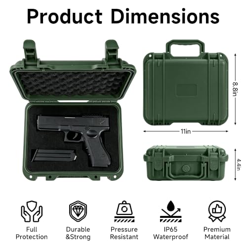 Image of TSA Approved Gun Pistol Case Waterproof Handgun Case with Pre-Cut EVA Foam Shockproof Travel Carrying Hard Shell Case Included Silica Gel Canister, Black