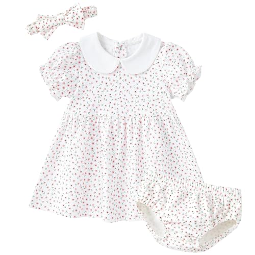 Image of pureborn Baby Girls Dress with Bloomer Infant Girl Cotton Playwear Dress 0-24 Months
