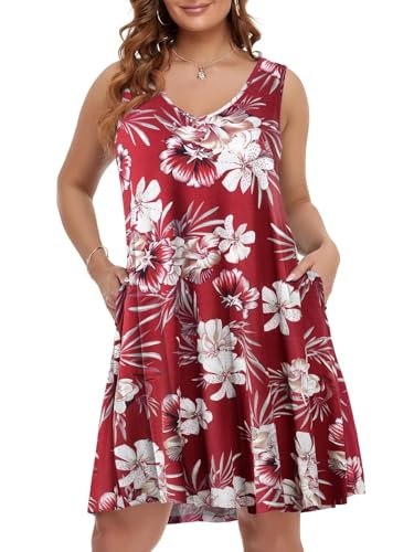 Image of BELAROI Women Casual Summer Dresses Plus Size Sundress V Neck Swing Tank Dress Sleeveless Criss-Cross Beach Cover Ups Pockets