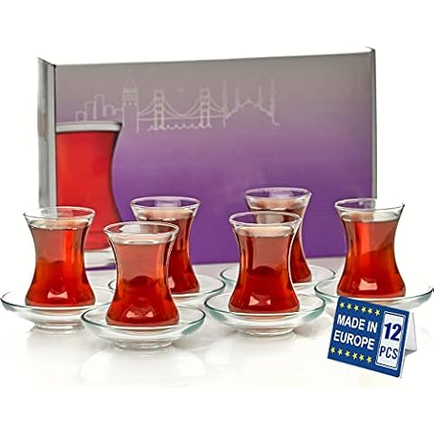 GOSOYO Turkish Tea Glasses and Saucers Set (12 Pieces), Arabic Persian Tea Cups (4oz/120ml) Cover