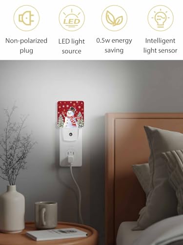 Image of Christmas Snowman Night Light Plug in LED Night Lamp Automatic Sensor Christmas Tree Night Lights, Winter Snowflake Red Night-Lights Plug into Wall for Bedroom Bathroom Kitchen Hallway Xmas Decor