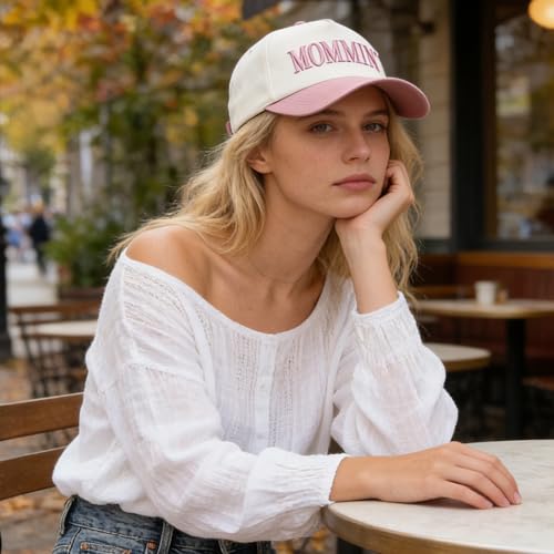 Image of Women's Mommin Trucker Hat - Vintage Two-Tone Ponytail Baseball Cap, Embroidered Adjustable Hat, Great Gift for Mom & Women