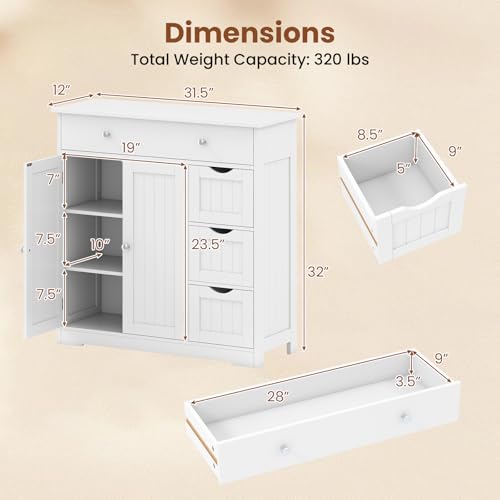Image of Tangkula Bathroom Floor Cabinet, 4 Drawers, 2 Doors Cabinet (Off White)