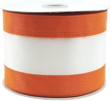 Homeford Stripe Sport Theme Wired Ribbon, 2-1/2-inch, 10-Yard, Orange/White