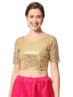 studio rasa Plus Size Women's Net Sequin Embroidered Sheer Sleeves Blouse for Wedding Party Festives (TPWC12302-4XL_BL_Gold_4XL)