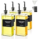 VINATO 4 Piezas 500ml Botella Aceite de Cristal, Con Embudo*1, Etiquetas*36, Aceitera y Vinagrera Botella Aceite Rellenable Para Cocina Y Bar