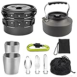 HOUBE 10 Piece Camping Cookware with one Pot, one Frying pan, one Tea Kettle, Two 2 Cups (4 oz), one...