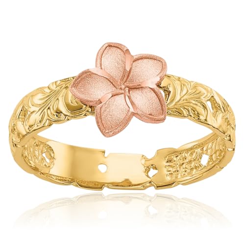 IceCarats 14K Solid Two Tone Gold Hawaiian Plumeria Flower Ring