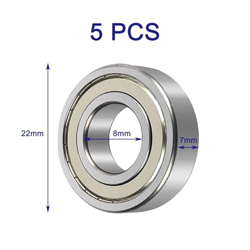 5 Stück Kugellager,608zz Kugellager 22 * 8 * 7mm,608 Kugellager,Bearing,Kugellager Skateboard,Metall Double Shielded Miniatur Rillenkugellager,für Skateboard Roller Inline Skates Scooter-Silber