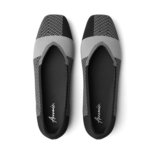 Arromic Black Flats Shoes for Women, Square Toe Ballet Flats Shoes, Washable Comfortable Knit Flats for Women, Soft Slip on Black Flats for Dressy Wedding Work Office Casual2