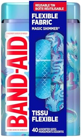 BAND-AID® Brand Flexible Fabric Adhesive Bandages, Comfortable Flexible Protection & Wound Care for Minor Cuts & Scrapes, First Aid Bandage with a Magic Shimmer Design, Assorted Sizes, 40 ct