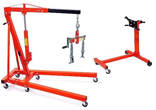 GRUA PLEGABLE 2 TONELADAS 2000kg BOMBA DE DOBLE PISTON. Grúa elevación de cargas Elevar motores Brazo elevación (Grua + Nivelador + Soporte)