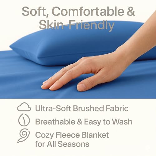 Image of Care Bed Sheets Set 4 Pcs - 36 inchx80 inch Fitted Sheet, Flat Sheet, Pillowcase & Blanket - Twin XL Hospital Style Sheets for Home or Adjustable Beds (Navy Blue)
