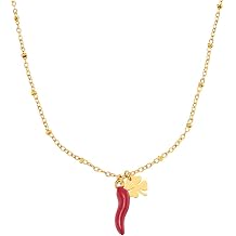 Red Chili Four-Leaf Clover Necklace for Women Dainty Hypoallergenic14k Gold-Tone Plated Hot Pepper Pendant Charm Necklaces Good Luck Jewelry for Mexico Cinco De Mayo Fiesta Mardi Gras Party Decor