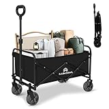 キャリーワゴン キャリーカート アウトドアワゴン 容量100L 耐荷重120kg 折りたたみ ミニ 超軽量4.7kg コンパクト タイヤ取り外し可能 自立収納 ワンタッチ展開＆収納 アウトドア 荷物運び 買い物 釣り イベント 引っ越し ゴミ出し (ブラック)