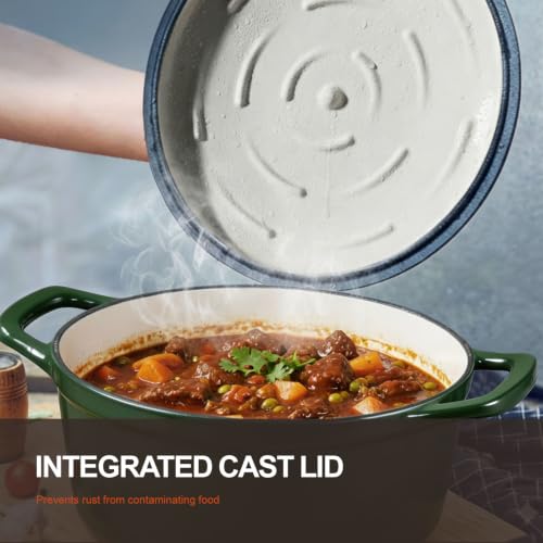 Image of Overmont Enameled Cast Iron Dutch Oven - 5.5QT Pot with Lid Cookbook & Cotton Potholders - Heavy-Duty Cookware for Braising, Stews, Roasting, Bread Baking Bamboo Shadow