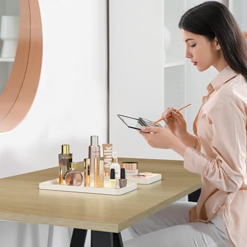 Image of Weenson Bathroom Vanity Trays for Countertop Toiletries Decor Candle Perfume Makeup, Kitchen Tray for Soap Dispenser Spice Salt Oil, White Tray for Toilet Tank Coffee Nightstand Set of 2
