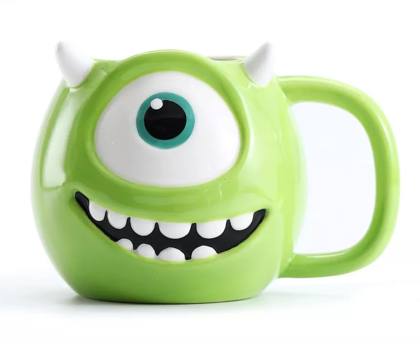 New Novelty 3D Mike Wazowski Shaped Mug Fun and Unique Coffee Cup Green Eyeball Design Microwave and Dishwasher Safe Durable Mug - D20