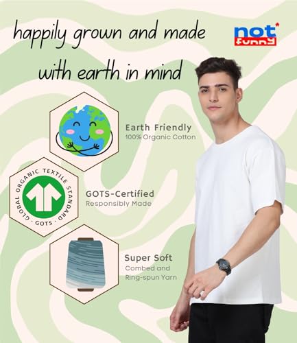 Image of Not Funny 280 GSM Pure Organic Cotton Oversized t Shirts for Men | Drop Shoulder Tshirt for Men & Boys (Available in Black, Blue, Beige,Orange & White)