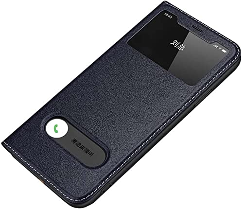 Étui de téléphone à rabat en cuir iPhone SE 2022 avec prise d'appel rapide et béquille vidéo bleu