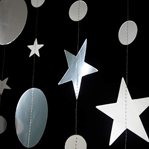 Image of Silver Party Decoration Silver Star Circle Dot Hanging Garland Hanging Streamer Decorations Glitter Star Bunting Banner Twinkle Backdrop for Wedding Anniversary Baby Shower Birthday Christmas
