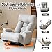 360° Swivel Gaming Floor Chair, 5 Position Adjustable Folding Sofa Chair with Armrests & Phone Holder, Cushion Padded Indoor Chaise Lounge for Adults, Home Office Floor Leisure Chairs, Grey
