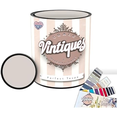 Vintiques Chalk & Mineral Paint plus color card, Matte Finish- Easy Application for DIY Projects - Furniture, Wood, Metal, Home Decor and More, Perfect Taupe, 32oz Cover