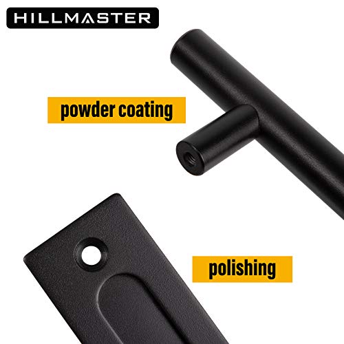 Hillmaster 12" Heavy Duty Sliding Barn Door Pull Handle Set, Rustic Pull And Flush Barn Door Pull Handle With Two-Side Design, Round Black Finish Door Hardware For Gate Garage Shed #TOP3