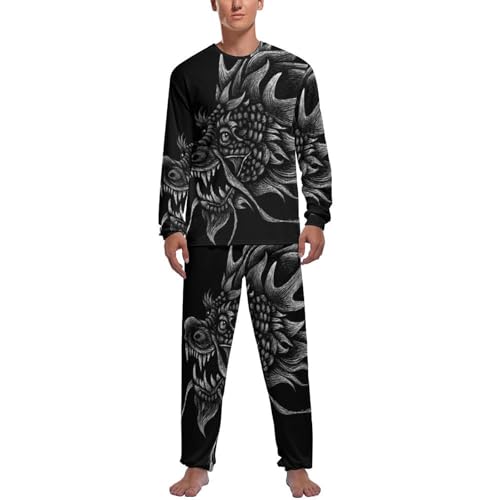 Pyjama homme manche longue et pantalon Dragon Noir, le cadeau idéal pour lui