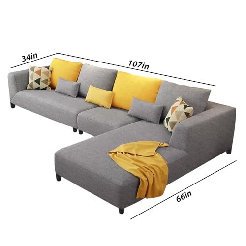 Image of Casaliving Minta RHS 6 Seater L Shape Sofa Set for Living Room (Grey Colour) Premium Fabric Sofa for Living Room | Hall | Office Room