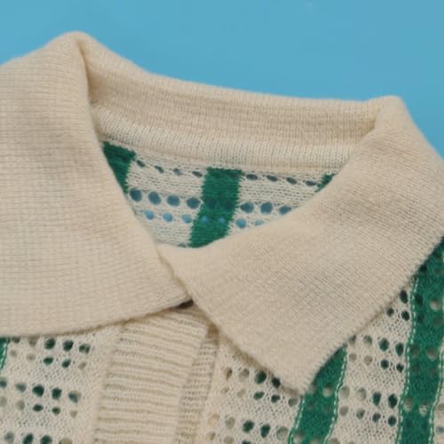 Image of Womens Fashion Stripe Knit Sweater Cardigan 2 Piece Outfits,Long Sleeved Woollen Cardigan and Shorts Suit