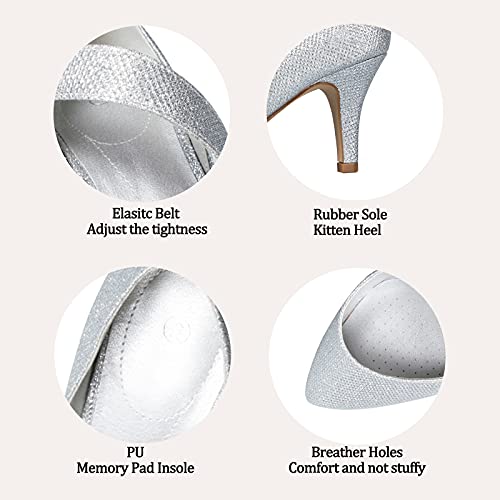 Mysoft Women's Pumps Pointed Toe 3 Inch Dress Shoes Silver-Glitter #TOP2